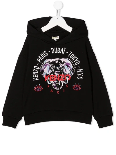 Shop Kenzo Elephant Embroidered Hoodie In Black