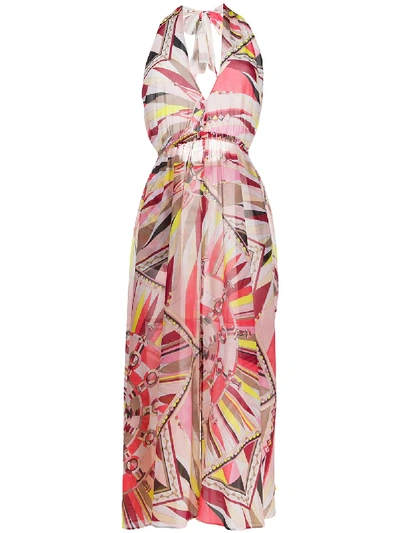 Shop Emilio Pucci Geometric Print Halter Dress In Pink