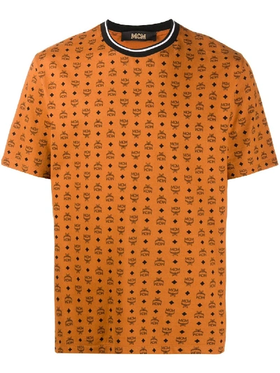 Shop Mcm Logo-print Cotton T-shirt In Brown
