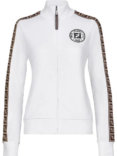 Shop Fendi Side Monogram Panel Logo Print Jacket In White