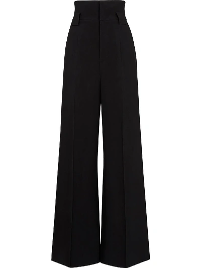 Shop Fendi High-waisted Flared Trousers In Black