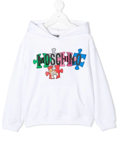 Shop Moschino Puzzle-print Logo Hoodie In White