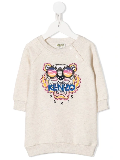 Shop Kenzo Tiger-embroidered Sweatshirt Dress In Neutrals