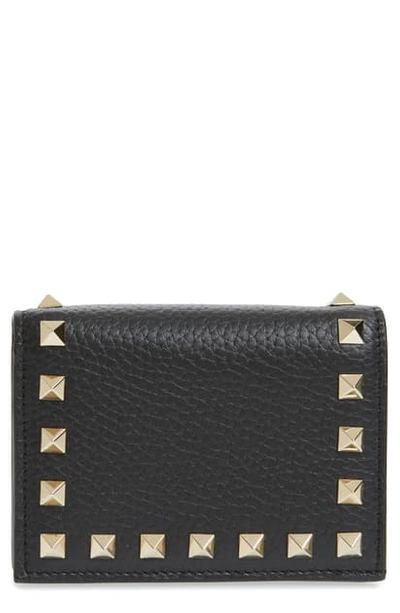 Shop Valentino Rockstud Leather French Wallet In Nero