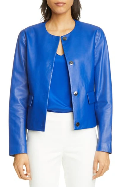 Shop St John Ultimate Nappa Leather Jacket In Vivid Blue