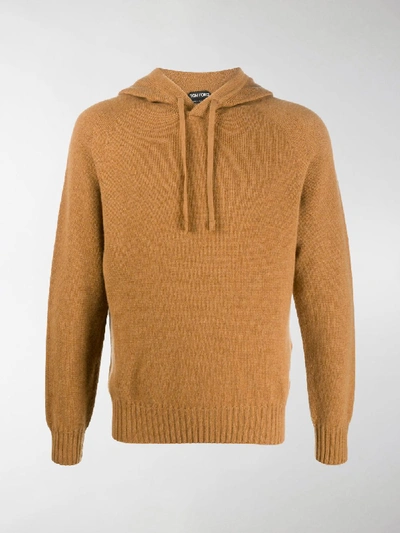 Shop Tom Ford Cashmere Ribbed-edge Knitted Hoodie In Brown