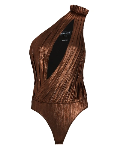 Shop Retroféte Cassie Lamé One-shoulder Bodysuit In Brown