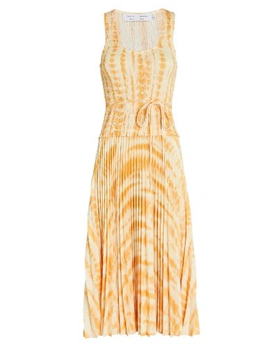 Shop Proenza Schouler White Label Tie-dye Pleated Midi Dress In Orange