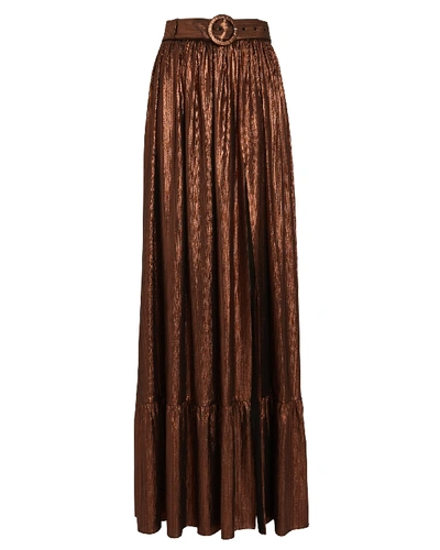 Shop Retroféte Serene Lamé Maxi Skirt In Brown