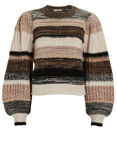 Shop Ulla Johnson Samara Striped Blouson Sleeve Sweater In Beige/black/blush