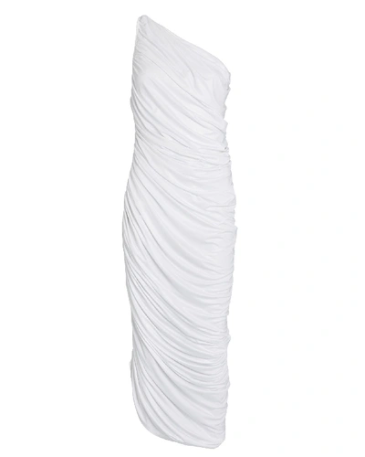 Shop Norma Kamali Diana Ruched One-shoulder Dress In White