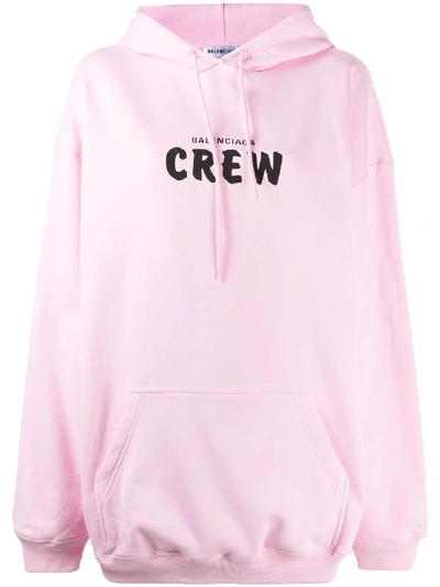 Balenciaga Over Crew Print Cotton Jersey Hoodie In Pink | ModeSens