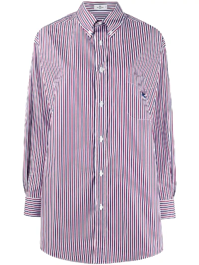 Shop Etro Striped Oversized Shirt In Blue