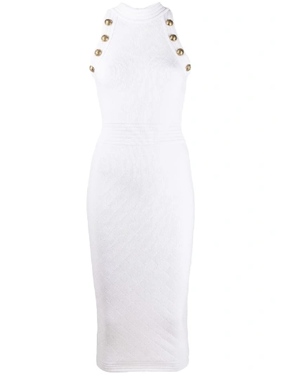 Shop Balmain Sleeveless Knit Dress In White