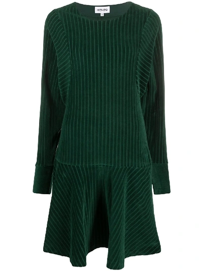 Shop Kenzo Flared Ribbed Cotton Dress In Green