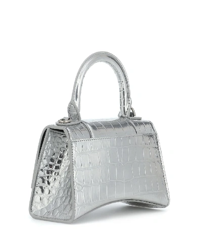 Shop Balenciaga Hourglass Xs Metallic Leather Tote In Silver