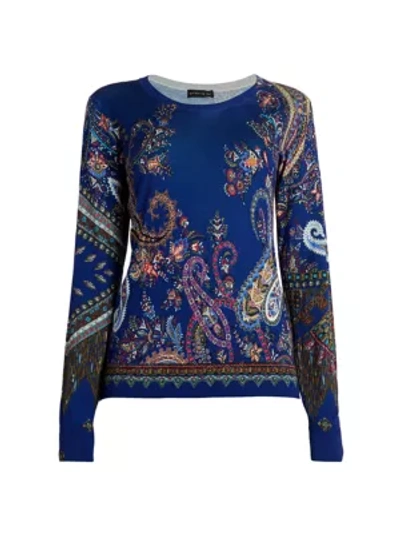Shop Etro Paisley Silk & Cashmere Sweater In Navy