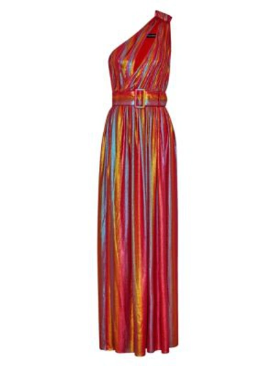 Shop Retroféte Andrea Belted Gown In Rainbow