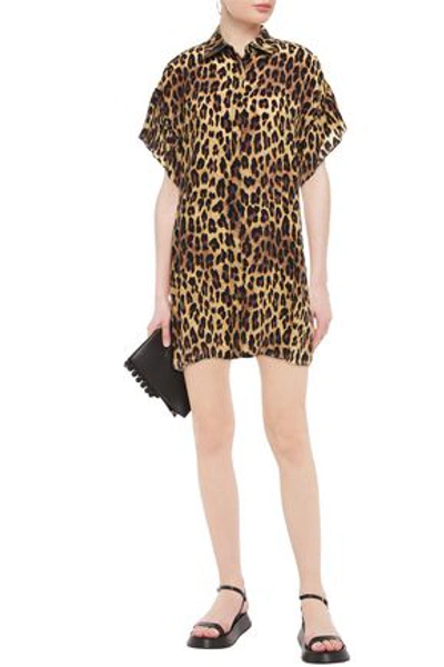 Shop Alice And Olivia Jude Leopard-print Cupro Mini Shirt Dress In Animal Print