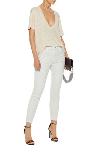 Shop J Brand Alana Cropped Cotton-blend Corduroy Skinny Pants In Ivory