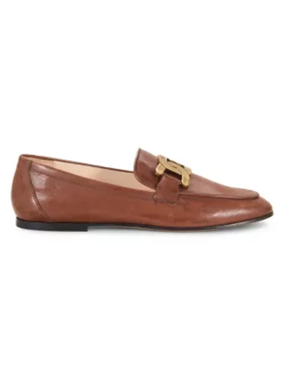 Shop Tod's Almond-toe Leather Loafers In Light Brown
