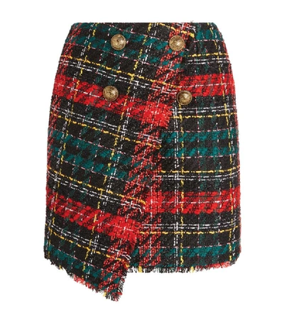 Shop Balmain Tartan Tweed Mini Skirt