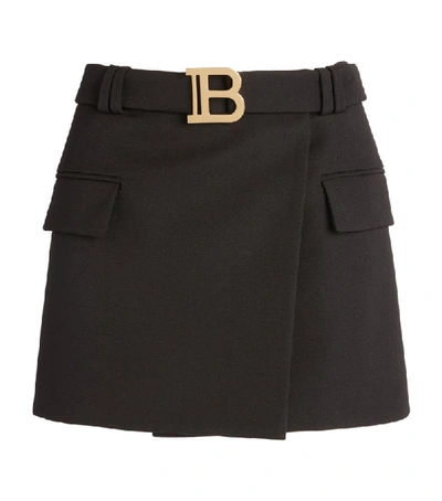 Shop Balmain Belted Wool Mini Skirt