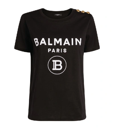 Shop Balmain Flocked Logo Button T-shirt