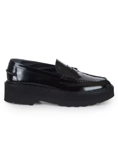 Shop Tod's Patent Leather Platform Penny Loafers In Black