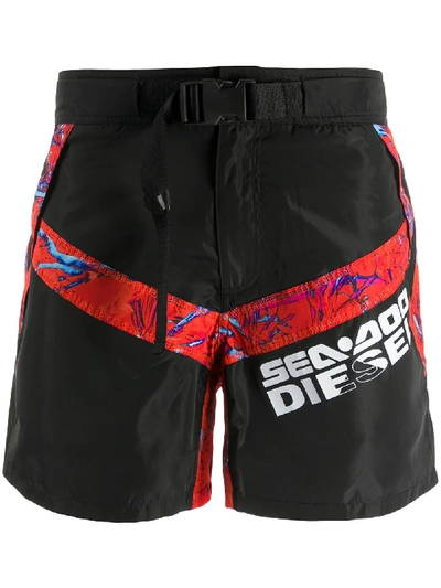 Shop Diesel X Sea-doo Buckle Strap Swim Shorts In Black