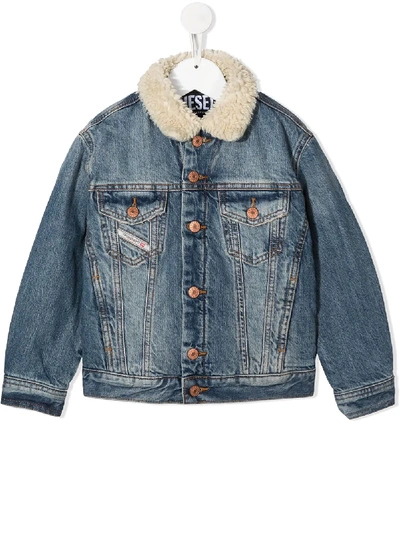 Shop Diesel Jresky Shearling-collar Denim Jacket In Blue