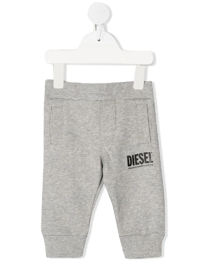 Shop Diesel Logo Print Track Pants In Grey