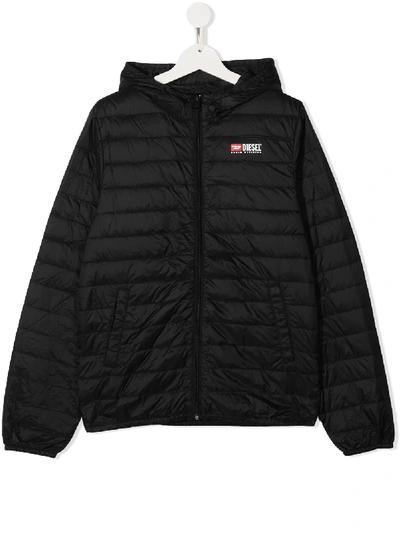 Shop Diesel Teen Quilted Zipped Jacket In Black