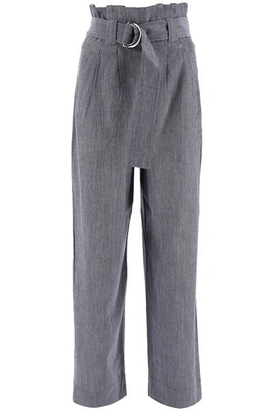 Shop Ganni Melange Paperbag Trousers In Grey