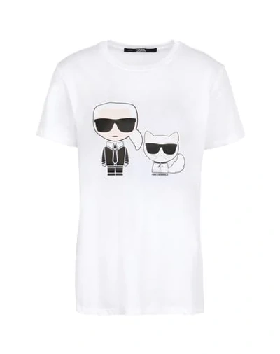Shop Karl Lagerfeld Ikonik Karl & Choupette Tee Woman T-shirt White Size S Cotton