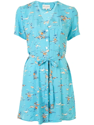 Shop Hvn Rosemary Tie-waist Shirt Dress In Blue