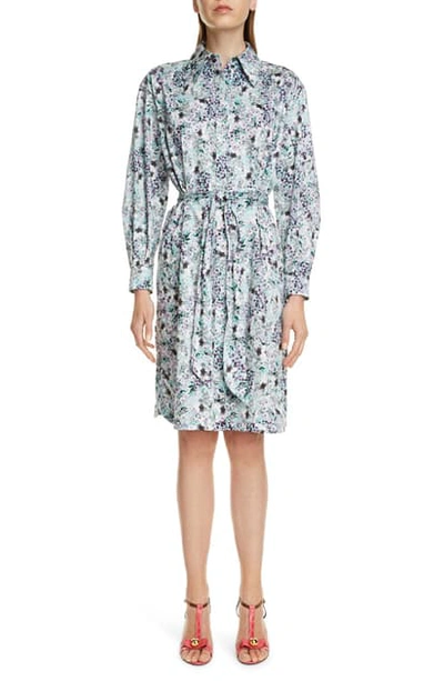 Shop Erdem Floral Print Long Sleeve Cotton Shirtdress In Teal Purple Multi