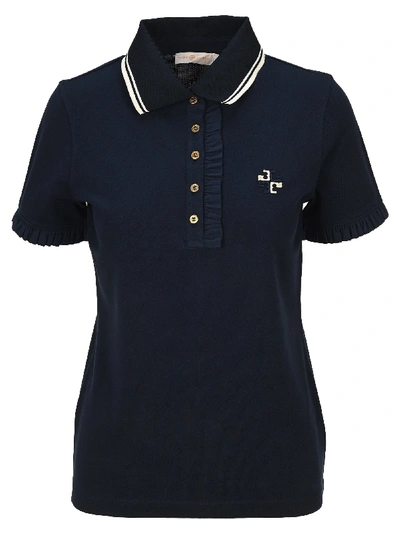 Shop Tory Burch Ruffle Polo Shirt In Blue