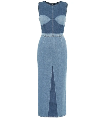 Shop Mm6 Maison Margiela Denim Midi Dress In Blue