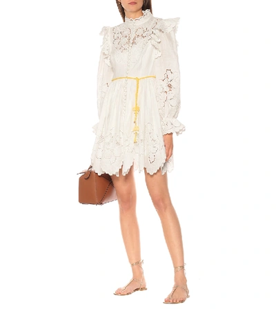 Shop Zimmermann Carnaby Linen Minidress In White