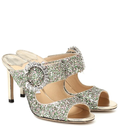Shop Jimmy Choo Saf 85 Embellished Glitter Sandals In Green