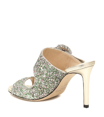 Shop Jimmy Choo Saf 85 Embellished Glitter Sandals In Green