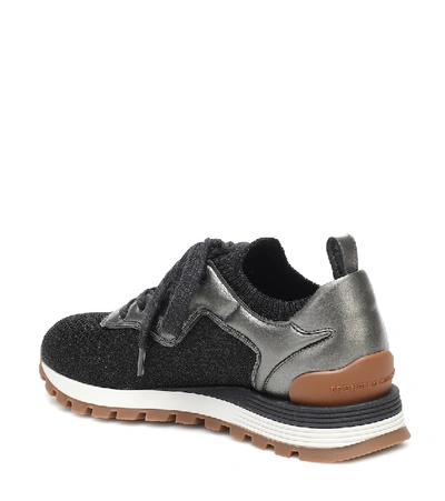 Shop Brunello Cucinelli Knit And Leather Sneakers In Black