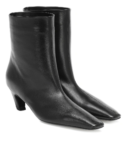 Khaite Leather Arizona Heeled Ankle Boots 50 In Black