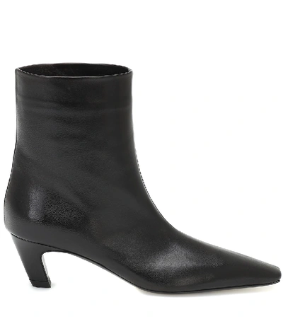 Khaite Leather Arizona Heeled Ankle Boots 50 In Black