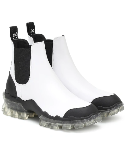 Shop Moncler Hanya Leather Ankle Boots In White