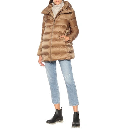 Shop Moncler Ange Down Coat In Brown