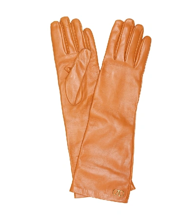 Shop Valentino Leather Gloves In Brown