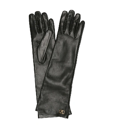 Shop Valentino Leather Gloves In Black