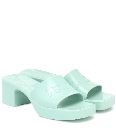 Shop Gucci Logo Rubber Platform Sandals In Green